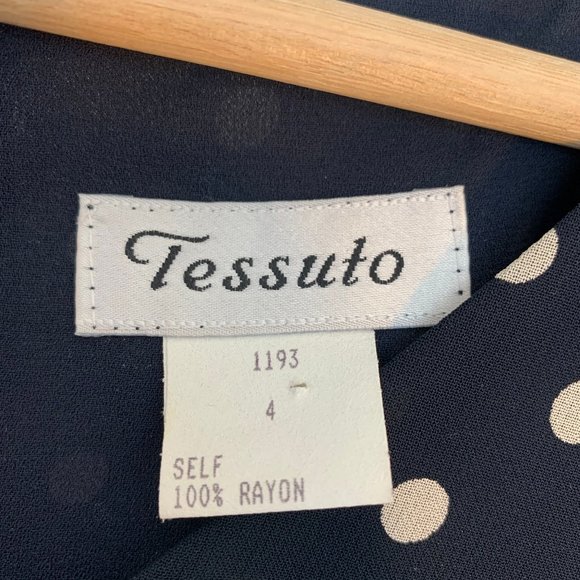 Tessuto Fully Lined Polkadot Navy Shift Dress - Size 4 - Picture 2 of 9